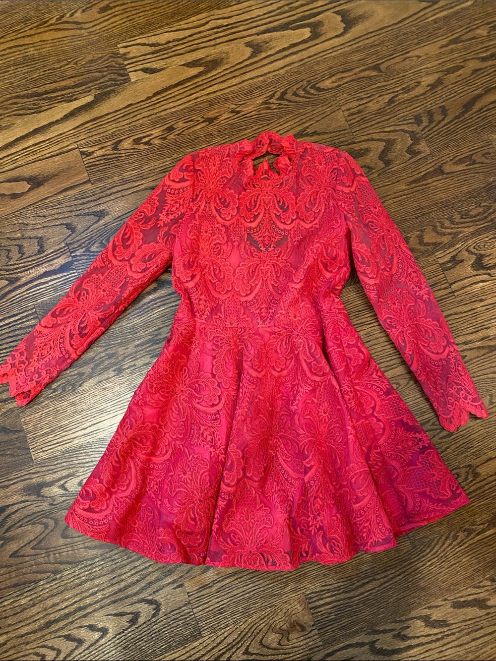SAYLOR Red Lace Long-Sleeve Fit & Flare Dress